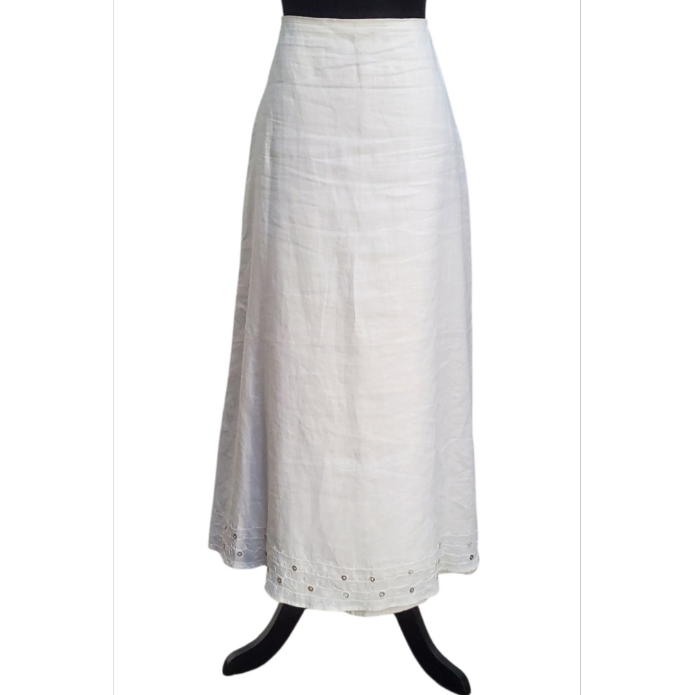 Ecologie Women's White Linen Long Skirt, Sz 12